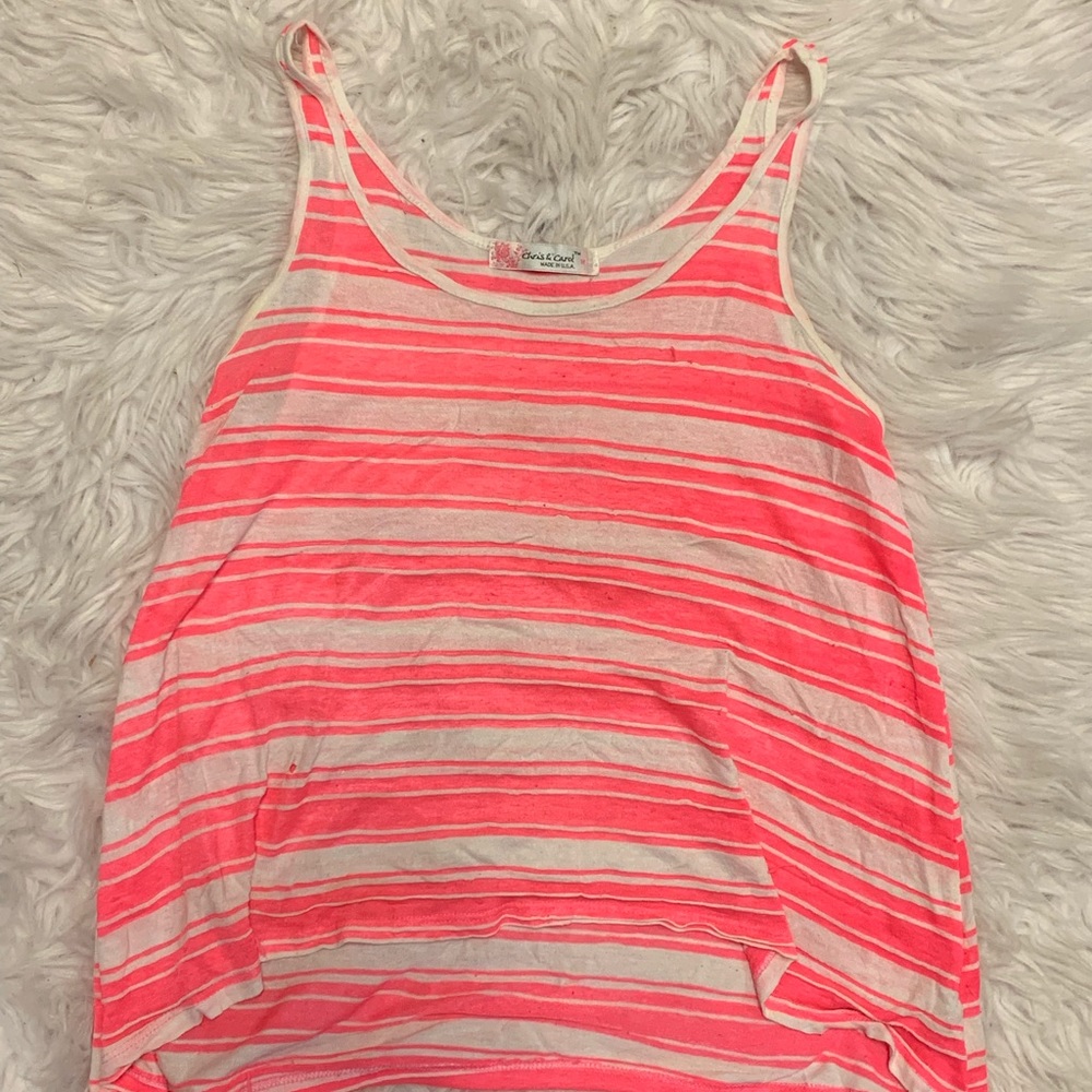 Neon pink stripped tank top